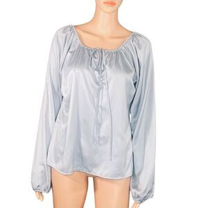 Metro 7 Y2K Silver Satin Top Milkmaid Romantic Square Neck Balloon Sleeve SZ M